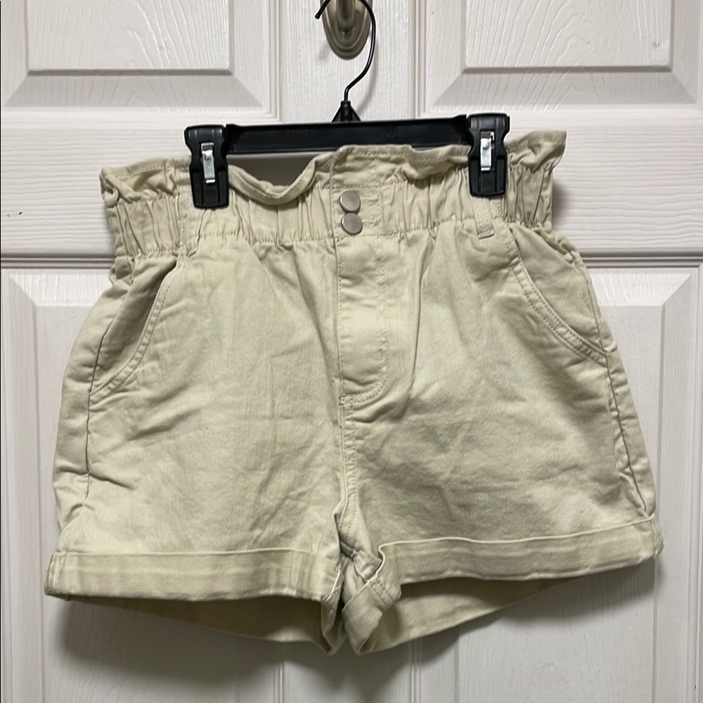 OAK + FORT | Cream | High Waist | Stretch |Paperbag | Denim Jean Shorts | Size S